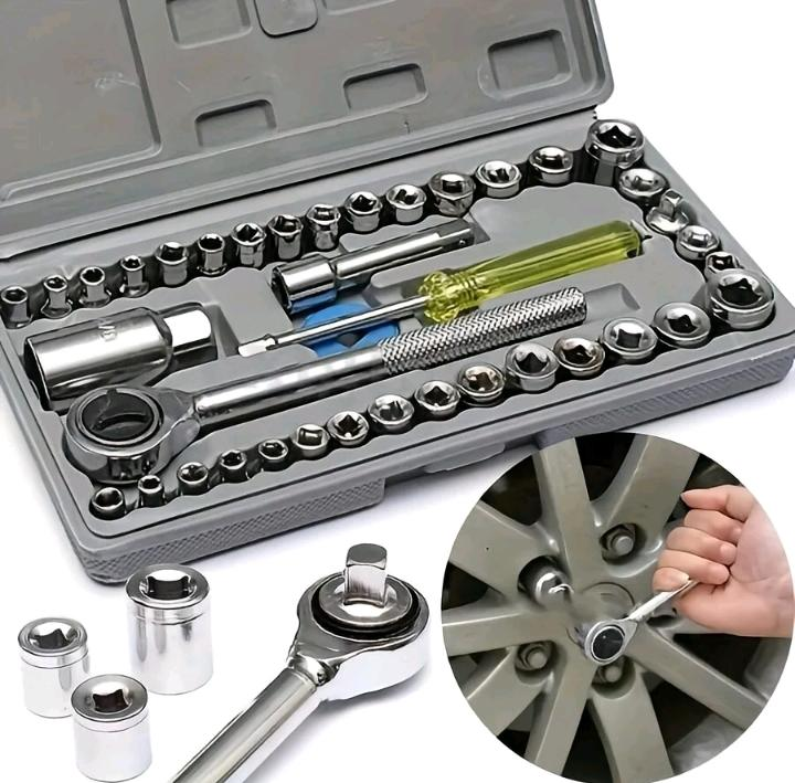 Kit de Ferramentas 40 Peças Jogo de Soquetes Chave Catraca Reversível com Maleta